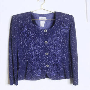 VTG Blue Sparkle Button Down  Blouse - Medium